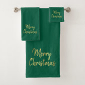 vrolijk kerstfeest | Trendy Groen en Goud Modern Bad Handdoek (Insitu)