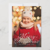 Vrolijk kerstfeest trendy lint script één foto feestdagenkaart (Voorkant)