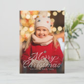 Vrolijk kerstfeest trendy lint script één foto feestdagenkaart (Staand voorkant)