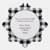 Vrolijk Kerstfeest Trendy Zwart-wit Plaid Ornament Kaart (Achterkant)