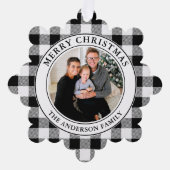 Vrolijk Kerstfeest Trendy Zwart-wit Plaid Ornament Kaart (Voorkant)