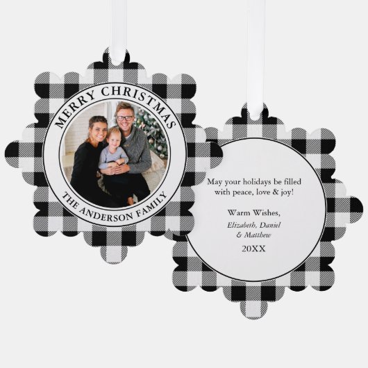 Vrolijk Kerstfeest Trendy Zwart-wit Plaid Ornament Kaart (Voorkant / Achterkant)