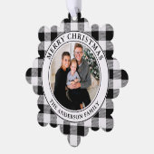Vrolijk Kerstfeest Trendy Zwart-wit Plaid Ornament Kaart (Links)