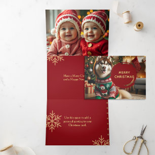 Vrolijk Kerstfeest Trifold Husky Fotokaart Drieluik Wenskaart