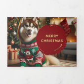 Vrolijk Kerstfeest Trifold Husky Fotokaart Drieluik Wenskaart (Cover)