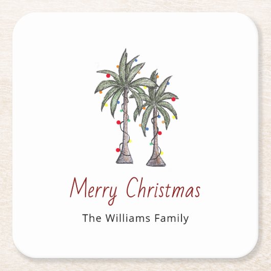 Vrolijk Kerstfeest Tropische Palmbomen Strand Kartonnen Onderzetters (Voorkant)