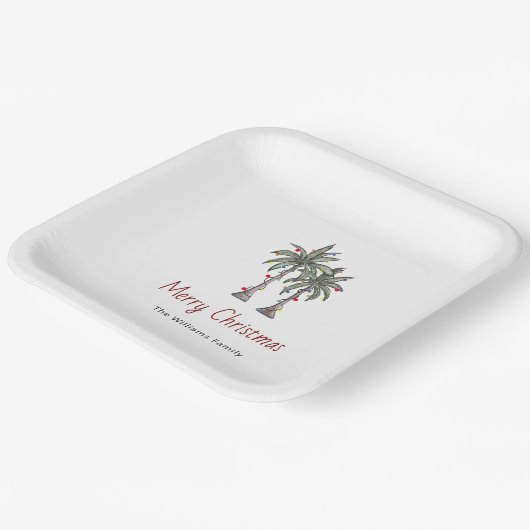 Vrolijk Kerstfeest Tropische Palmbomen Vakantie Papieren Bordje (Gebogen)