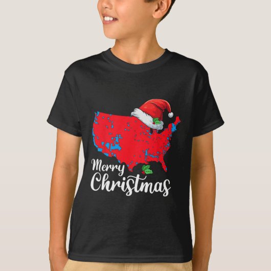 Vrolijk Kerstfeest Trump Patriottische VS Kaart 20 T-shirt (Voorkant)
