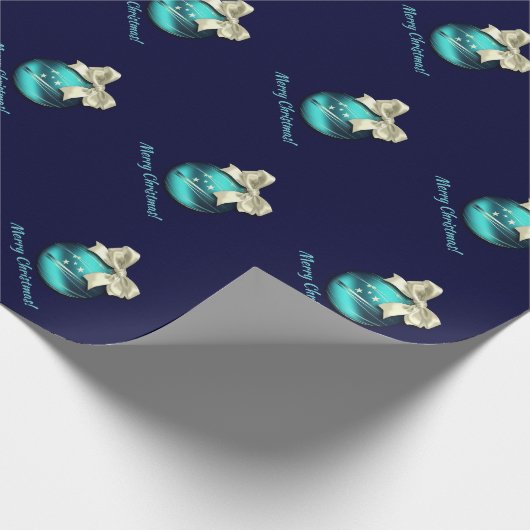 Vrolijk kerstfeest. Turquoise Bauble Custom Gift Cadeaupapier (Hoek)