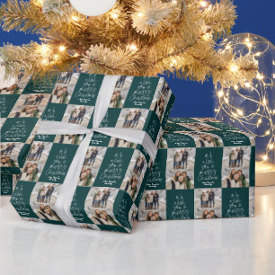 Vrolijk kerstfeest twee foto gepersonaliseerde don cadeaupapier