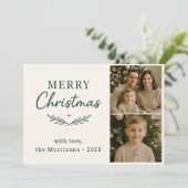 Vrolijk Kerstfeest Twee Foto Groene Vakantie Flat  Kaart (Staand voorkant)