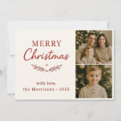 Vrolijk Kerstfeest Twee Foto Rode Vakantie Vlakke  Kaart (Voorkant)