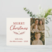 Vrolijk Kerstfeest Twee Foto Rode Vakantie Vlakke  Kaart (Staand voorkant)