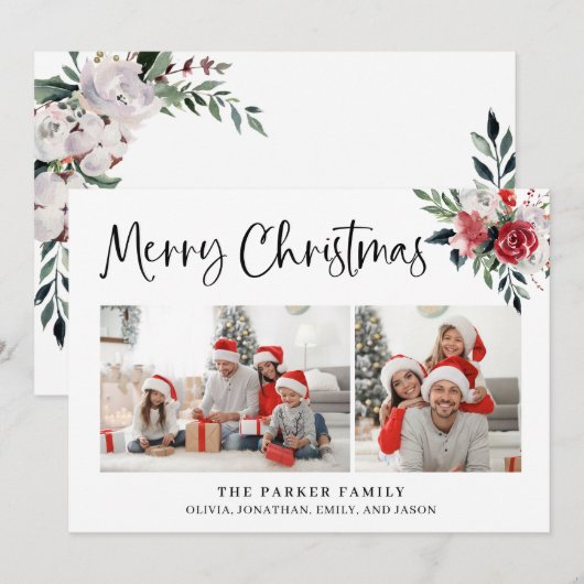 Vrolijk kerstfeest | Twee foto's en Waterverf Feestdagenkaart (Voorkant / Achterkant)
