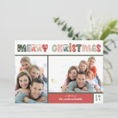 Vrolijk kerstfeest Twee Fotoserie Kaart feestdag (Staand voorkant)