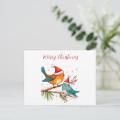 Vrolijk kerstfeest twee liefdevolle vogels briefkaart (Staand voorkant)