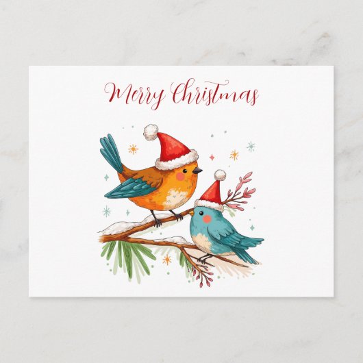 Vrolijk kerstfeest twee liefdevolle vogels briefkaart (Voorkant)