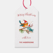 Vrolijk kerstfeest twee liefdevolle vogels cadeaulabel (Voorkant)