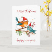 Vrolijk kerstfeest twee liefdevolle vogels kaart (Gele Bloem)