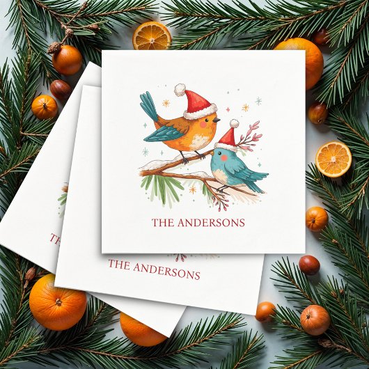 Vrolijk Kerstfeest Twee Liefdevolle Vogels Kerstfe Servet
