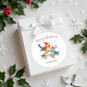Vrolijk kerstfeest twee liefdevolle vogels ronde sticker
