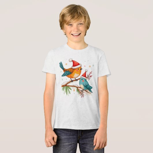 Vrolijk kerstfeest twee liefdevolle vogels Tri-Blend shirt (Voorkant volledig)