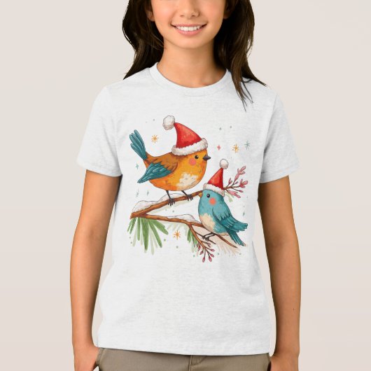 Vrolijk kerstfeest twee liefdevolle vogels Tri-Blend shirt (Voorkant)
