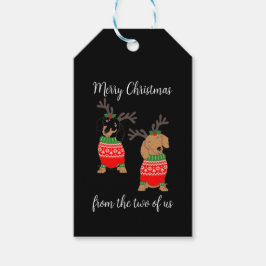 Vrolijk kerstfeest twee uitgedoste teckels cadeaulabel