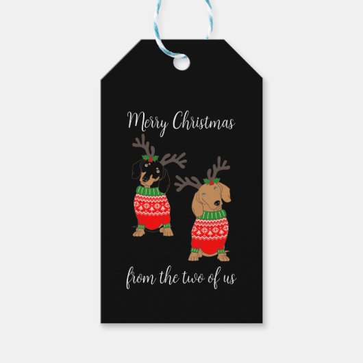 Vrolijk kerstfeest twee uitgedoste teckels cadeaulabel (Voorkant)