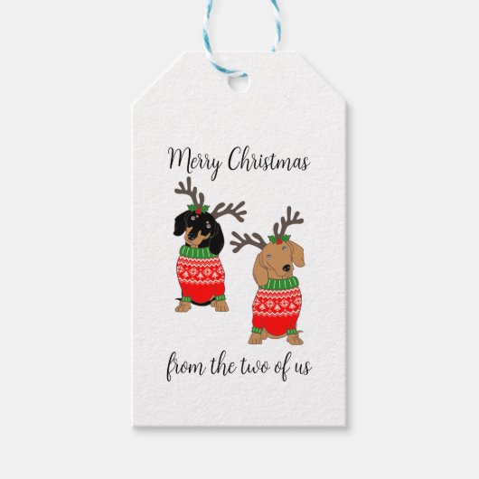 Vrolijk kerstfeest twee uitgedoste teckels cadeaulabel (Voorkant)