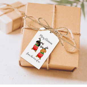 Vrolijk kerstfeest twee uitgedoste teckels cadeaulabel