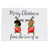 Vrolijk kerstfeest twee uitgedoste teckels groot cadeauzakje (Voorkant)