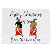 Vrolijk kerstfeest twee uitgedoste teckels groot cadeauzakje (Achterkant)
