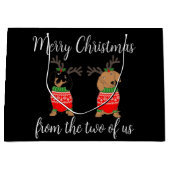Vrolijk kerstfeest twee uitgedoste teckels groot cadeauzakje (Voorkant)
