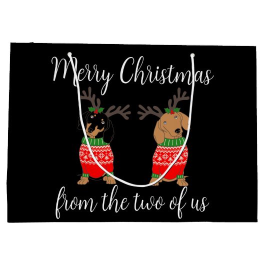 Vrolijk kerstfeest twee uitgedoste teckels groot cadeauzakje (Achterkant)