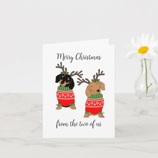 Vrolijk kerstfeest twee uitgedoste teckels kaart (Kleine Plant)