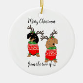 Vrolijk kerstfeest twee uitgedoste teckels keramisch ornament (Voorkant)