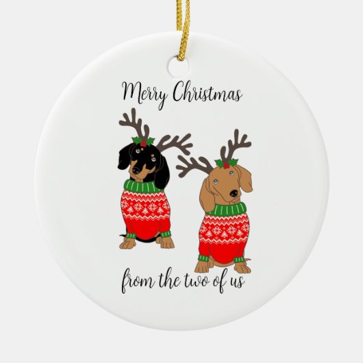 Vrolijk kerstfeest twee uitgedoste teckels keramisch ornament (Voorkant)