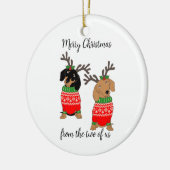 Vrolijk kerstfeest twee uitgedoste teckels keramisch ornament (Links)