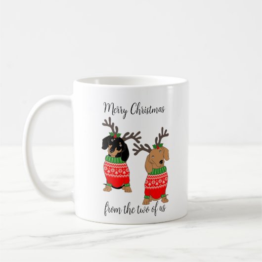 Vrolijk kerstfeest twee uitgedoste teckels koffiemok (Links)