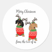 Vrolijk kerstfeest twee uitgedoste teckels ronde sticker (Voorkant)