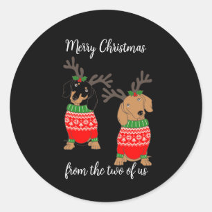 Vrolijk kerstfeest twee uitgedoste teckels ronde sticker