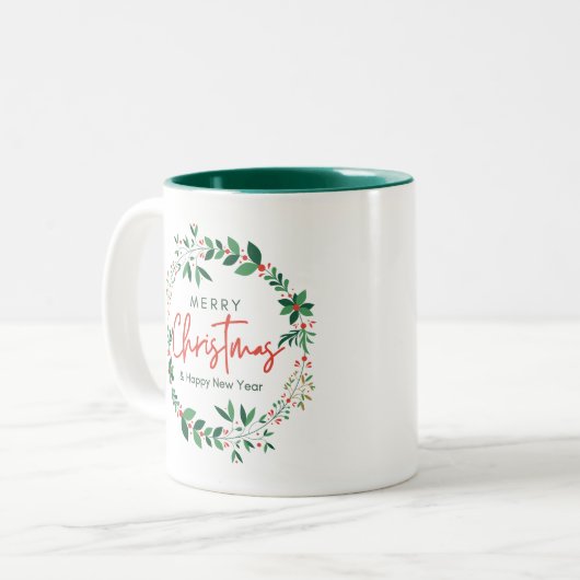 Vrolijk kerstfeest tweekleurige koffiemok (Voorkant links)