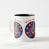 Vrolijk kerstfeest tweekleurige koffiemok (Voorkant links)