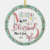 Vrolijk kerstfeest Typografie Editable text Kerstm Keramisch Ornament (Voorkant)