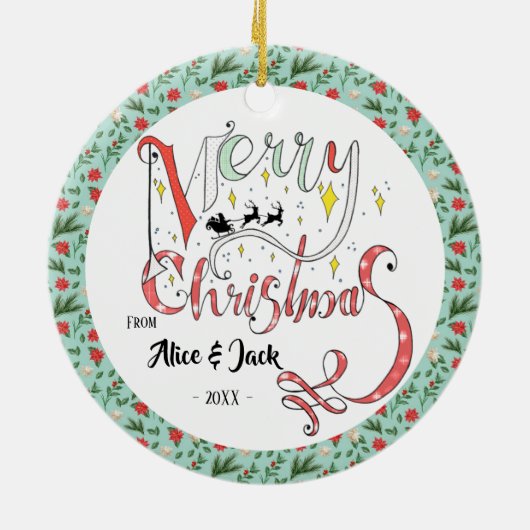 Vrolijk kerstfeest Typografie Editable text Kerstm Keramisch Ornament (Achterkant)