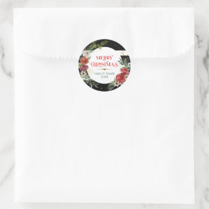 Vrolijk kerstfeest, Typografie en Floral Wreated O Ronde Sticker