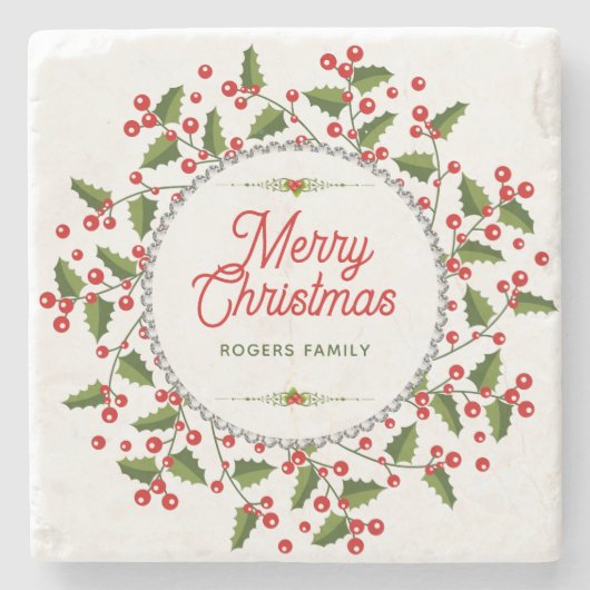 Vrolijk kerstfeest Typografie en kerstmis Stenen Onderzetter (Voorkant)