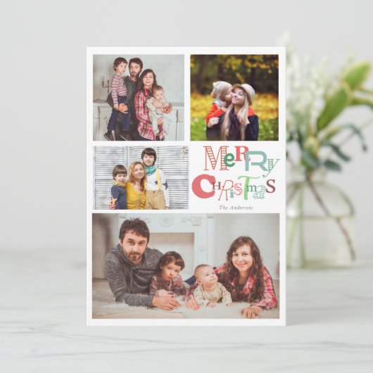 Vrolijk Kerstfeest Typografie Fotocollage Modern Feestdagenkaart (Staand voorkant)