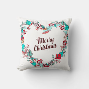 Vrolijk Kerstfeest Typografie Hartvorm Kussen